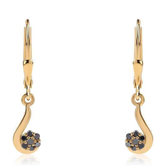 Pendientes de Plata Bañada en Oro con Diamante Negro