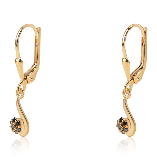 Pendientes de Plata Bañada en Oro con Diamante Negro