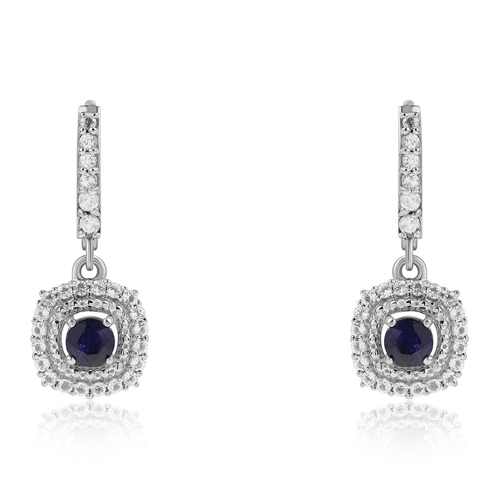 Pendientes de Plata con Zafiro Azul Australiano y Topacio Blanco