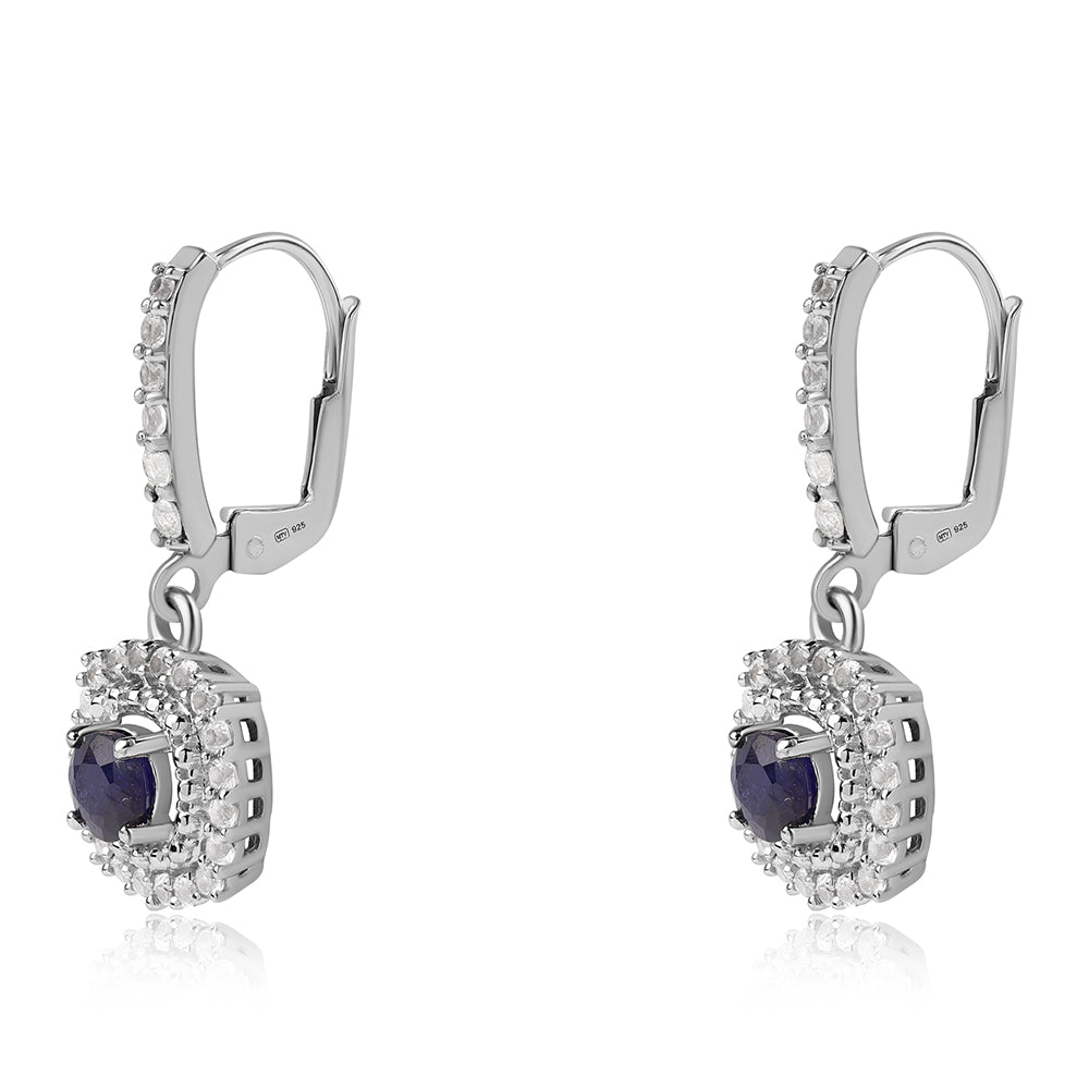 Pendientes de Plata con Zafiro Azul Australiano y Topacio Blanco 1 