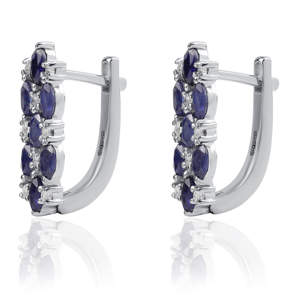 Pendientes de Plata con Zafiro Azul Australiano y Topacio Blanco 3 
