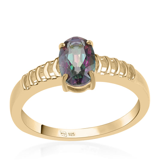 Anillo de Plata Bañada en Oro con Topacio Místico