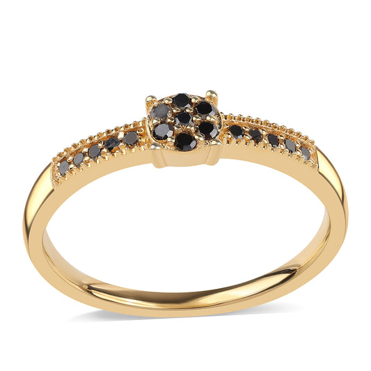 Anillo de Plata Bañada en Oro con Diamante Negro