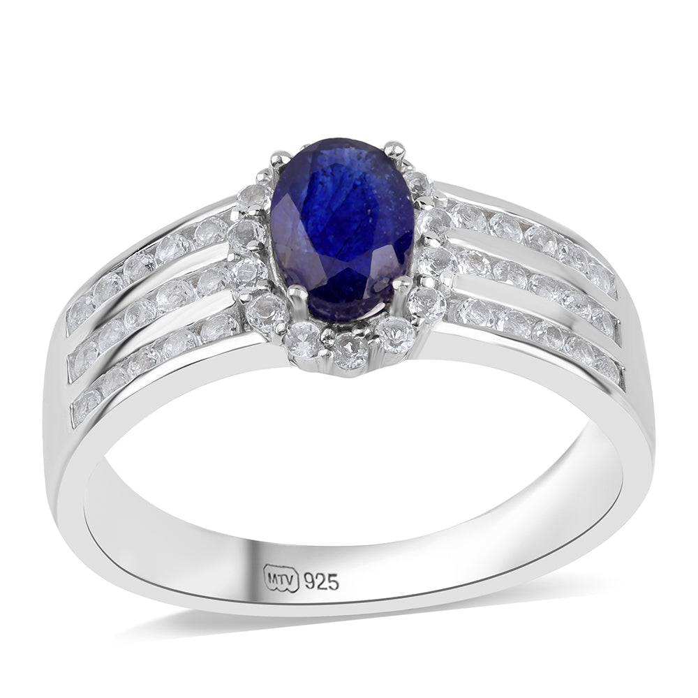 Anillo de Plata con Zafiro Azul Australiano y Topacio Blanco 1 