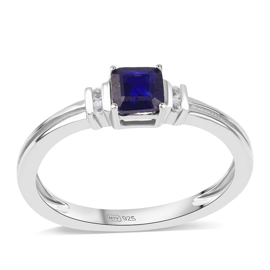 Anillo de Plata con Zafiro Azul Australiano y Topacio Blanco