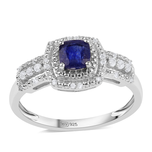 Anillo de Plata con Zafiro Azul Australiano y Topacio Blanco