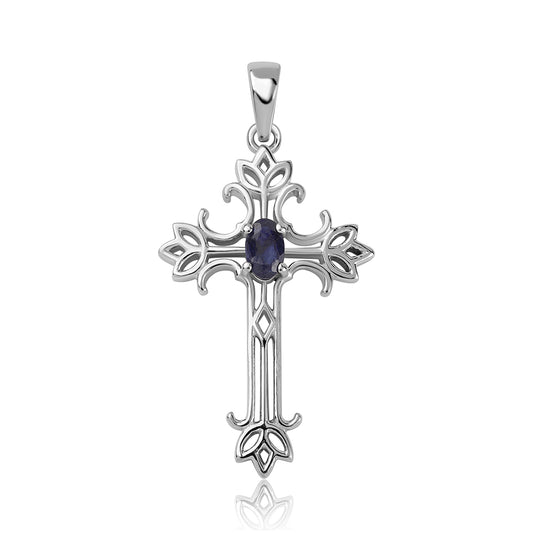 Cruz Colgante de Plata con Zafiro Azul Australiano