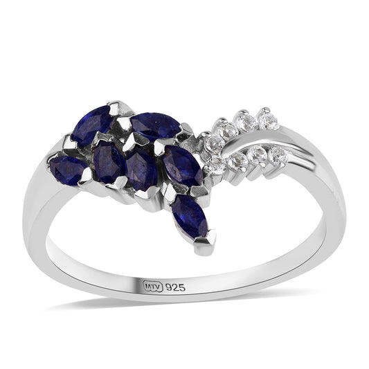 Anillo de Plata con Zafiro Azul Australiano y Topacio Blanco