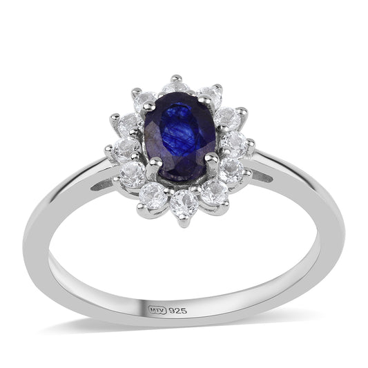 Anillo de Plata con Zafiro Azul Australiano y Topacio Blanco