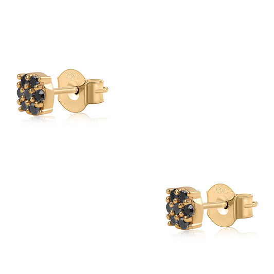Pendientes de Plata Bañada en Oro con Diamante Negro