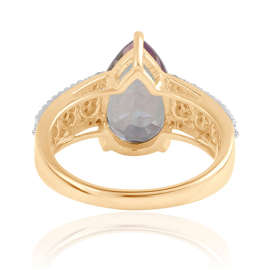 Anillo de Plata Bañada en Oro con Topacio Místico y Topacio Blanco