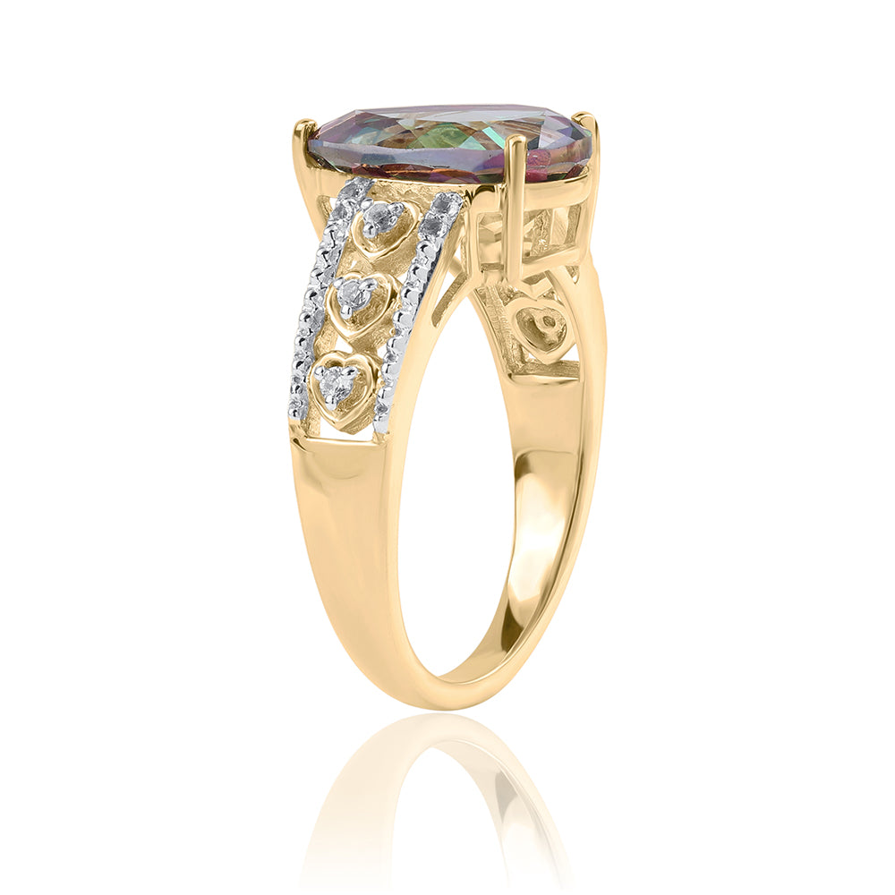 Anillo de Plata Bañada en Oro con Topacio Místico y Topacio Blanco