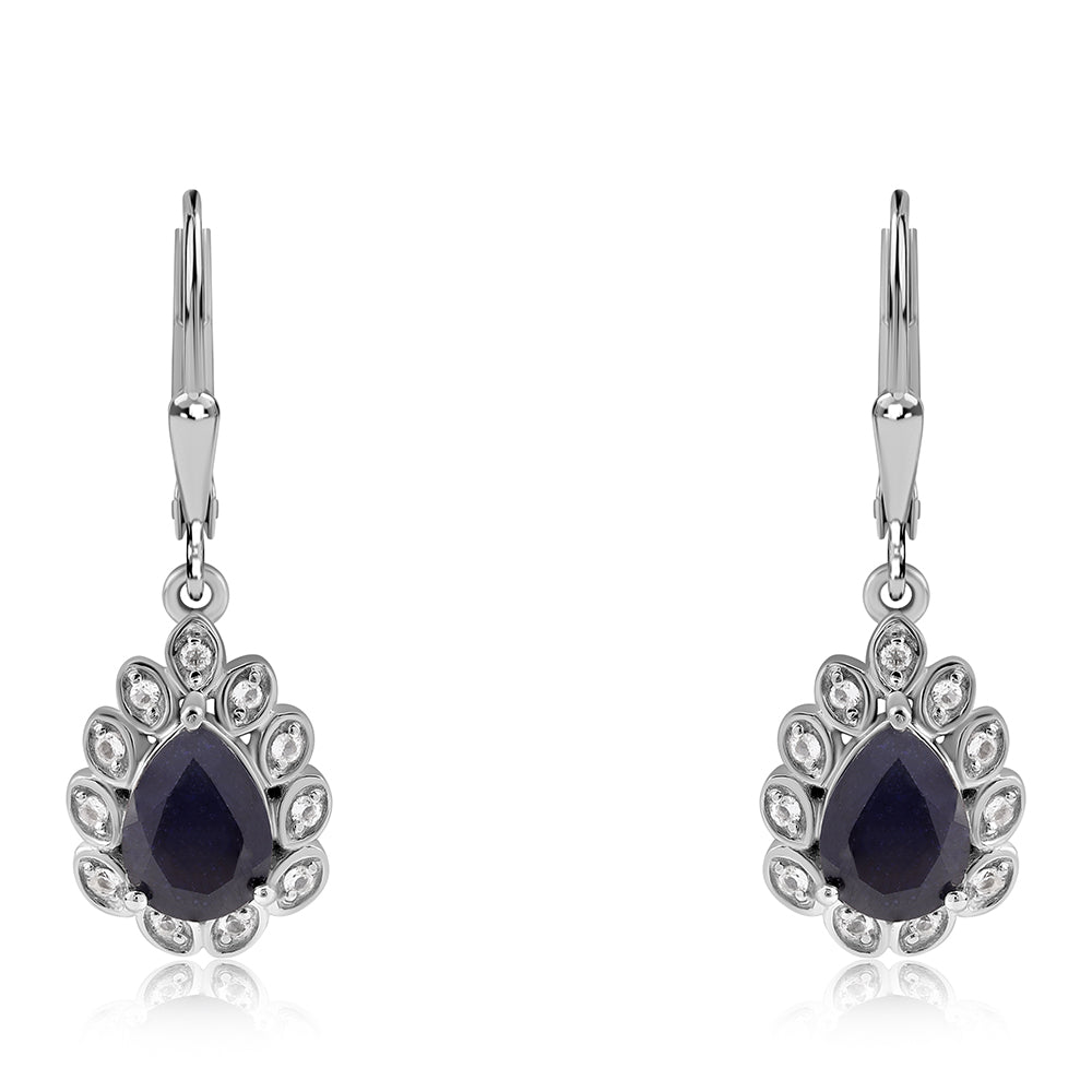 Pendientes de Plata con Zafiro Azul Australiano y Topacio Blanco