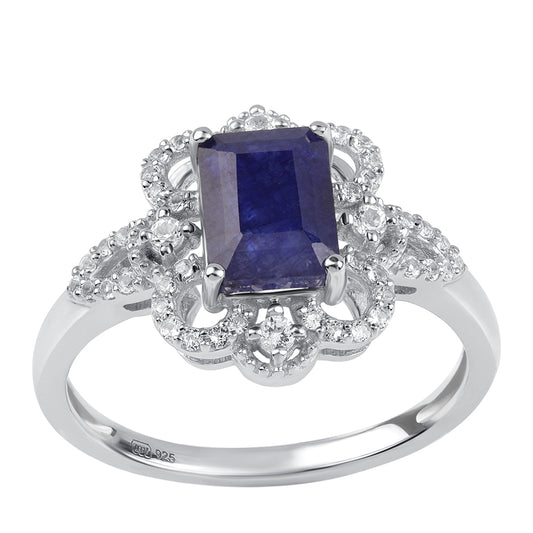 Anillo de Plata con Zafiro Azul Australiano y Topacio Blanco