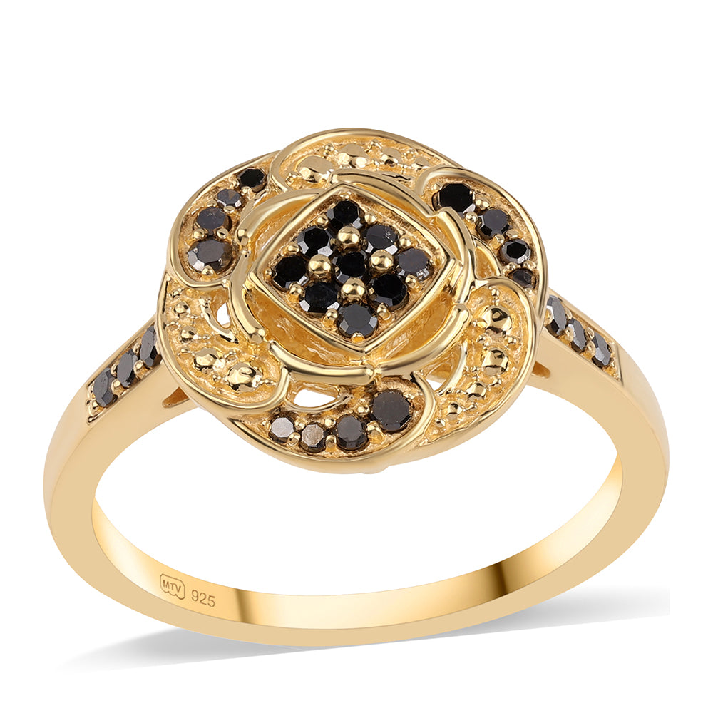 Anillo de Plata Bañada en Oro con Diamante Negro