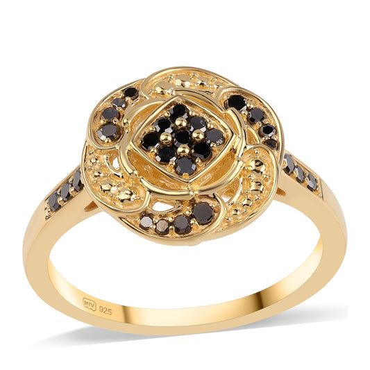 Anillo de Plata Bañada en Oro con Diamante Negro