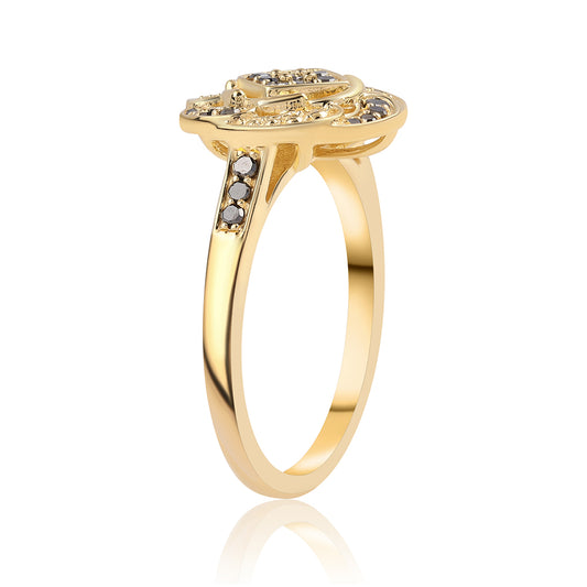 Anillo de Plata Bañada en Oro con Diamante Negro