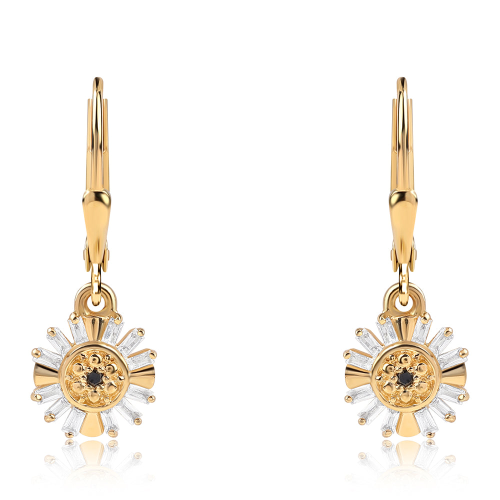 Pendientes de Plata Bañada en Oro con Diamante Negro y Topacio Blanco 1 
