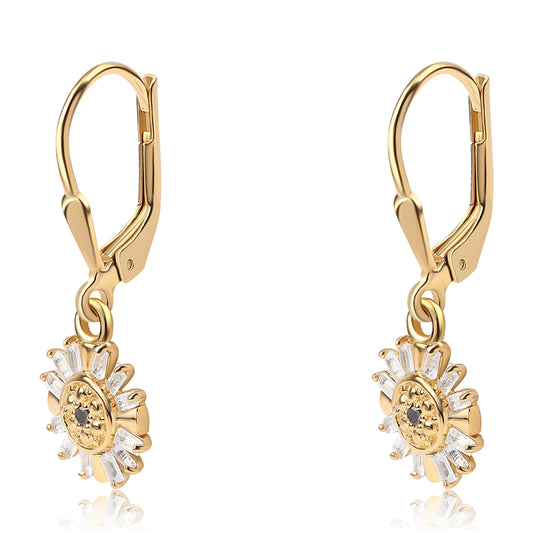 Pendientes de Plata Bañada en Oro con Diamante Negro y Topacio Blanco