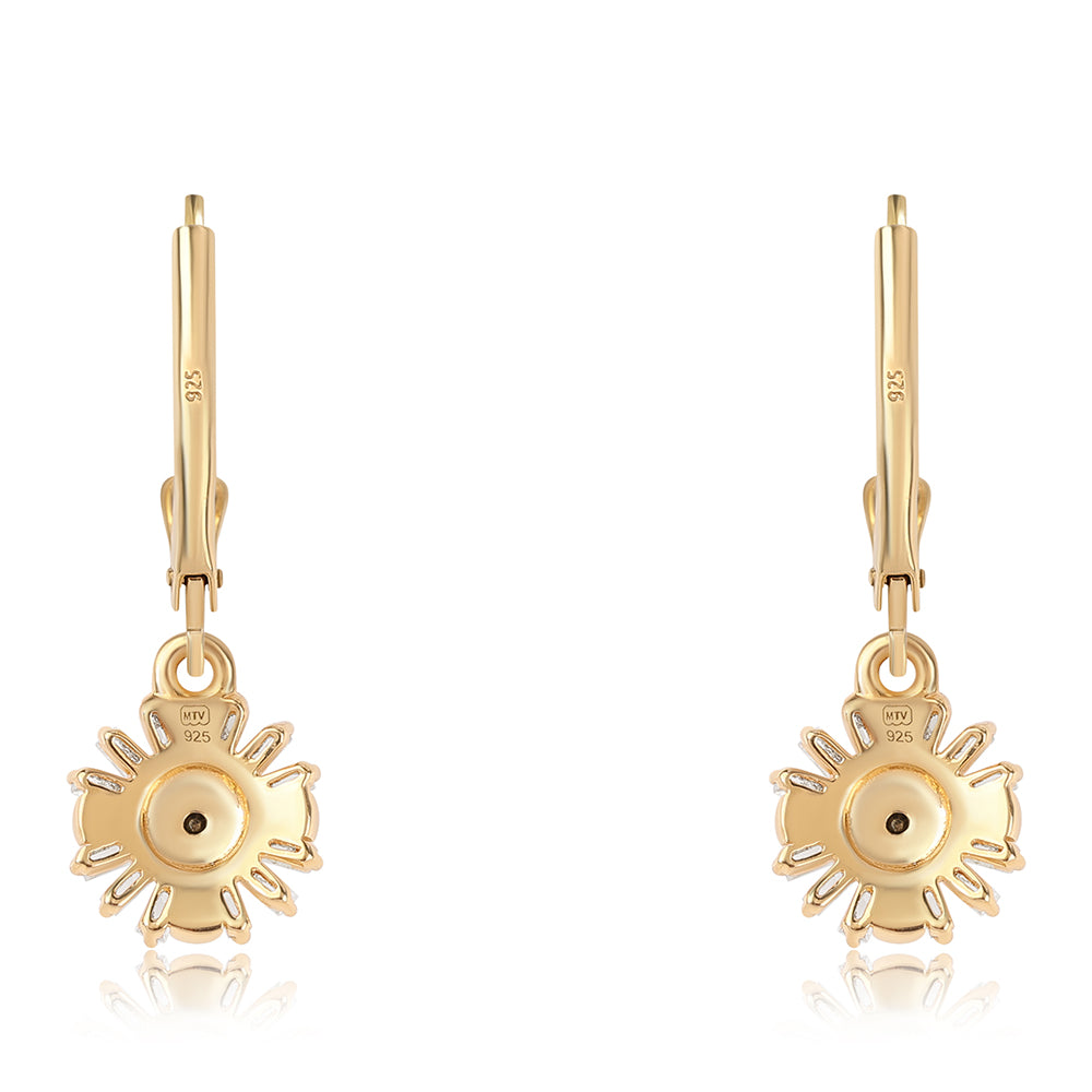 Pendientes de Plata Bañada en Oro con Diamante Negro y Topacio Blanco 3 