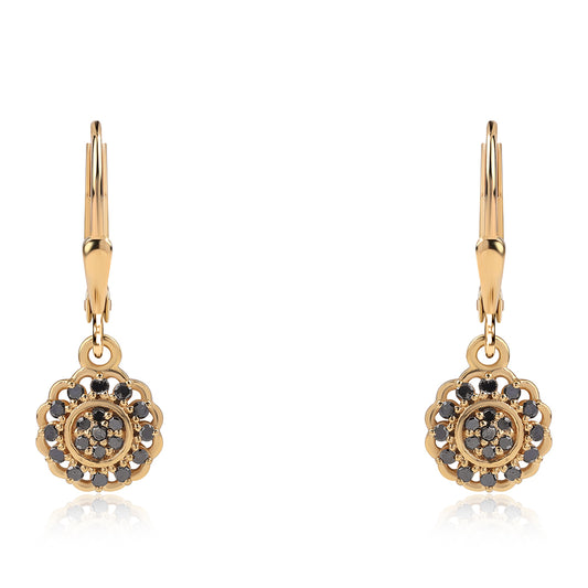 Pendientes de Plata Bañada en Oro con Diamante Negro