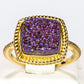 Anillo de Plata Bañada en Oro con Drusa Purpura