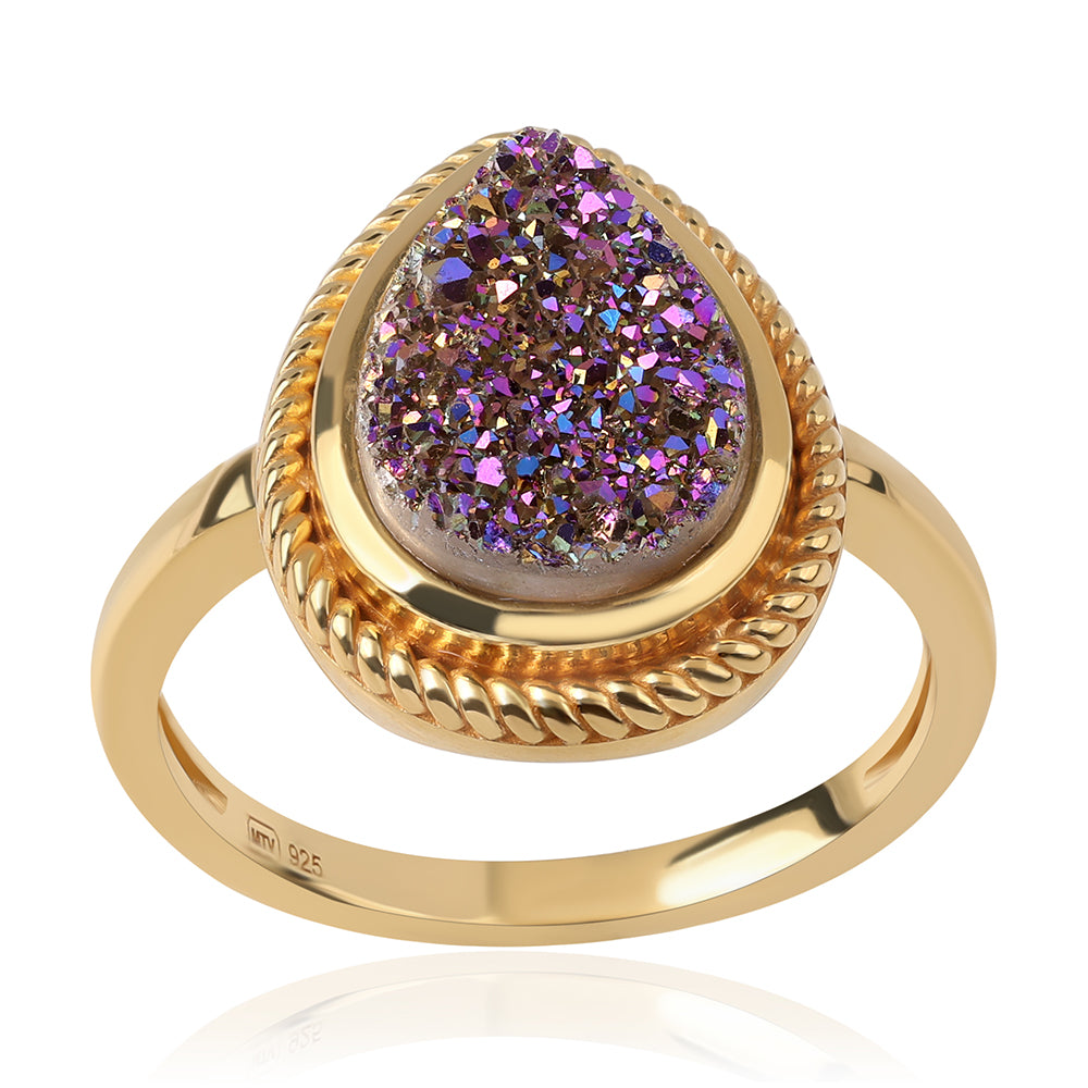 Anillo de Plata Bañada en Oro con Drusa Purpura 1 