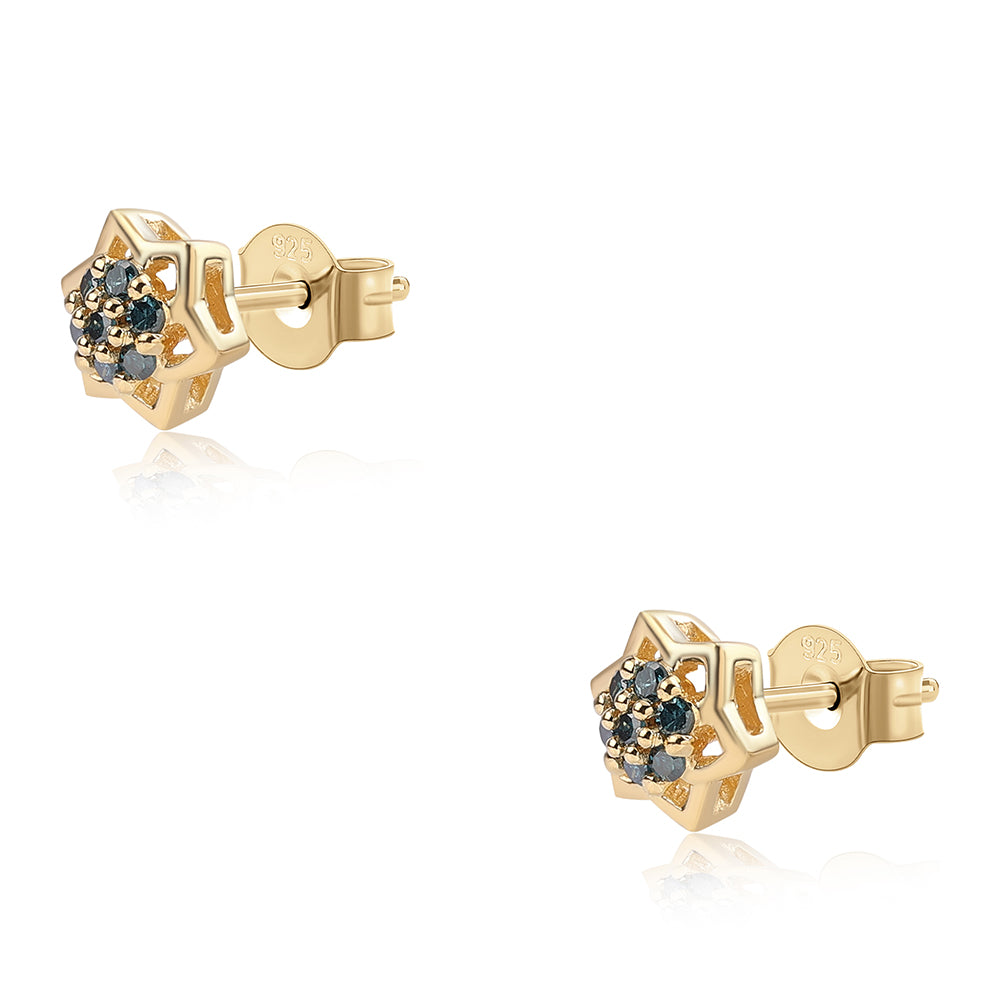 Pendientes de Plata Bañada en Oro con Diamante Azul