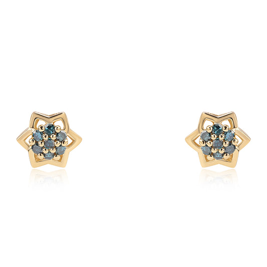 Pendientes de Plata Bañada en Oro con Diamante Azul