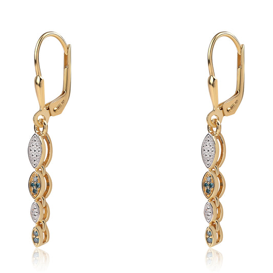 Pendientes de Plata Bañada en Oro con Diamante Azul