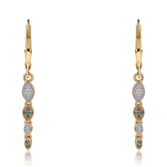 Pendientes de Plata Bañada en Oro con Diamante Azul