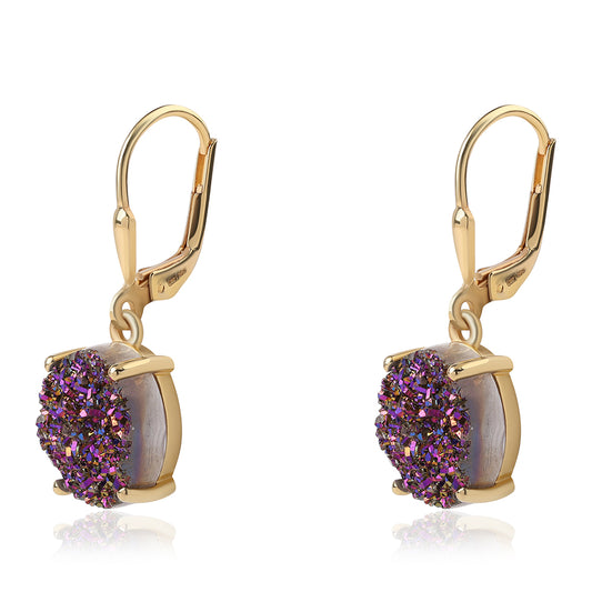 Pendientes de Plata Bañada en Oro con Drusa Purpura