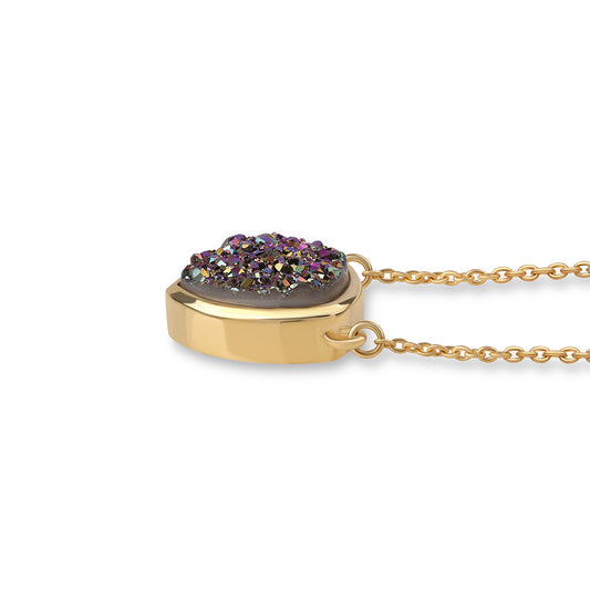Collar de Plata Bañada en Oro con Drusa Purpura