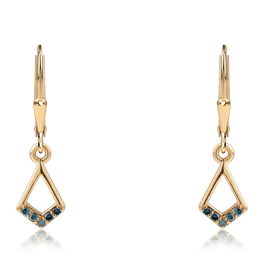 Pendientes de Plata Bañada en Oro con Diamante Azul
