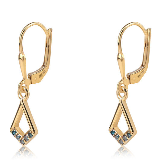 Pendientes de Plata Bañada en Oro con Diamante Azul