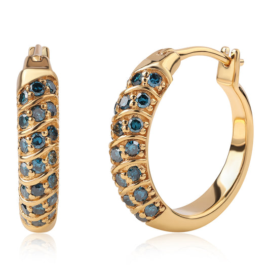 Pendientes de Plata Bañada en Oro con Diamante Azul