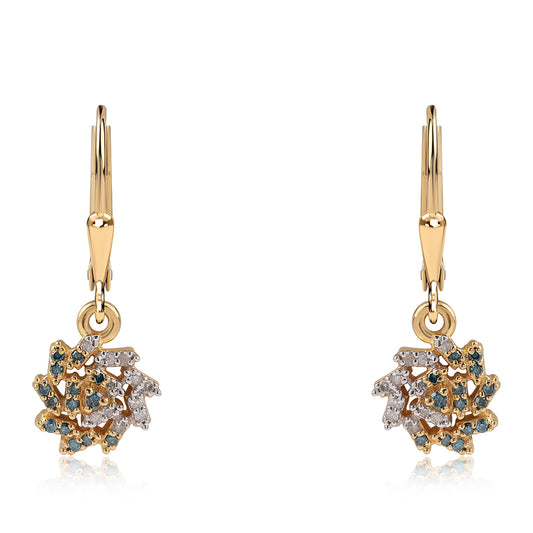 Pendientes de Plata Bañada en Oro con Diamante Azul y Diamante blanco
