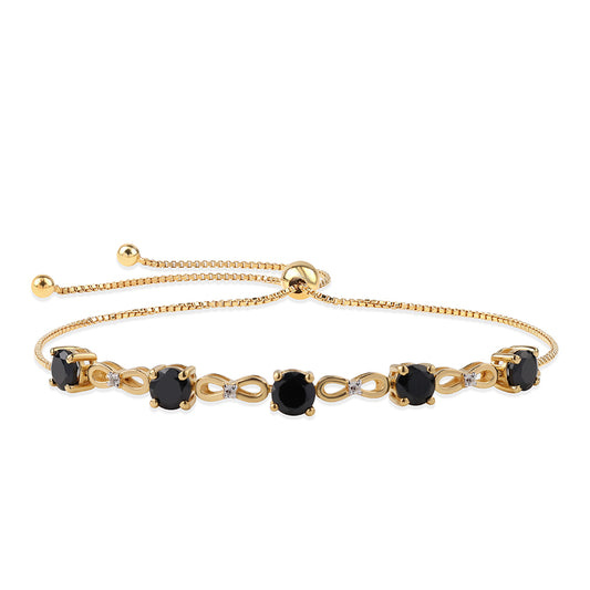 Pulsera de Plata Bañada en Oro con Espinela Negra y Topacio Blanco