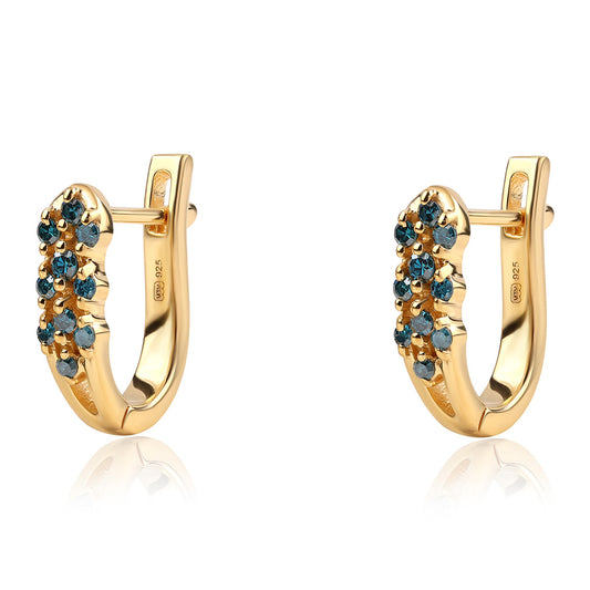 Pendientes de Plata Bañada en Oro con Diamante Azul