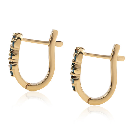 Pendientes de Plata Bañada en Oro con Diamante Azul