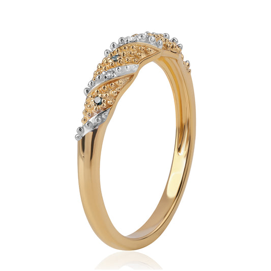 Anillo de Plata Bañada en Oro con Diamante Azul y Diamante blanco