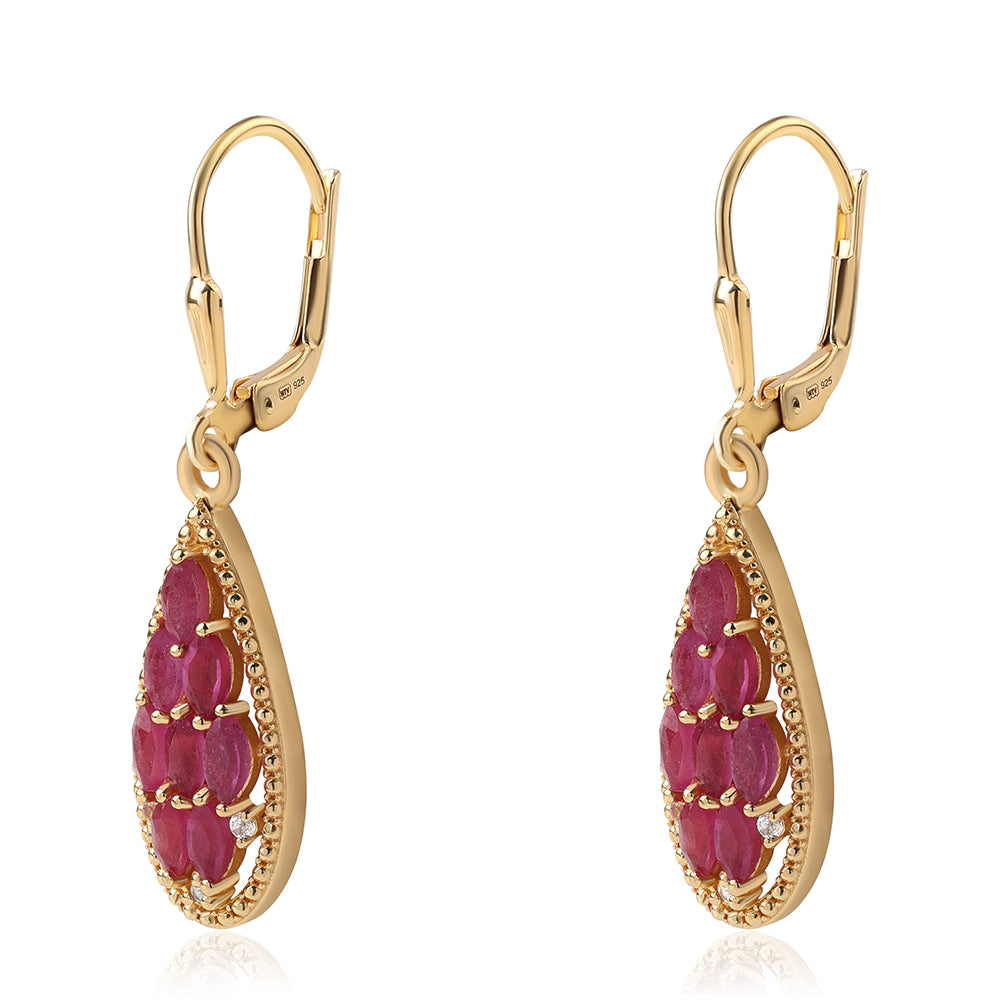 Pendientes de Plata Bañada en Oro con Rubí de Mozambique y Topacio Blanco 2 