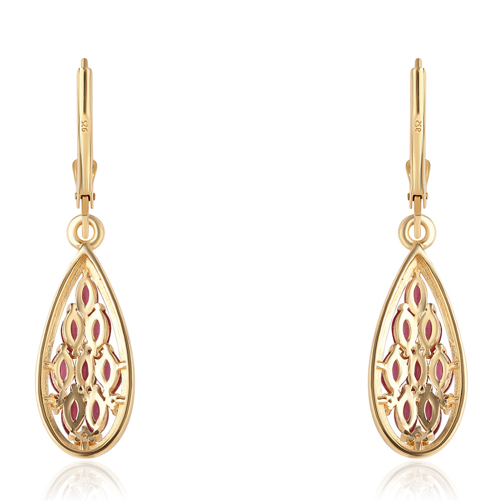 Pendientes de Plata Bañada en Oro con Rubí de Mozambique y Topacio Blanco 3 