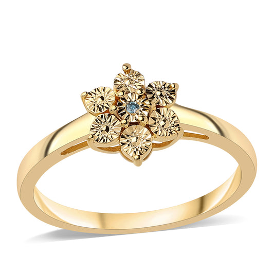 Anillo de Plata Bañada en Oro con Diamante Azul
