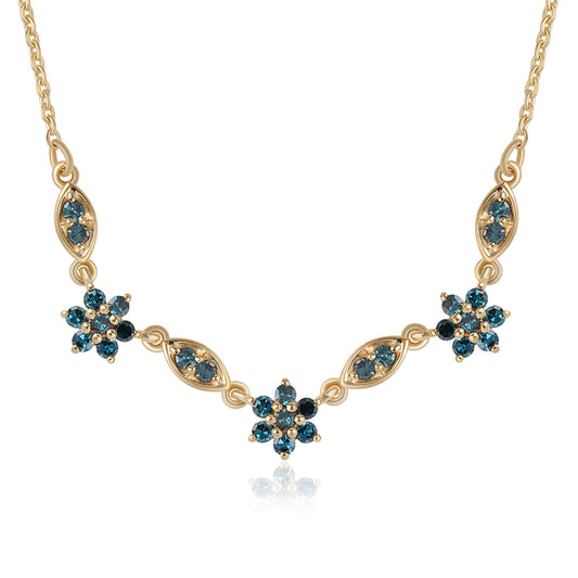 Collar de Plata Bañada en Oro con Diamante Azul