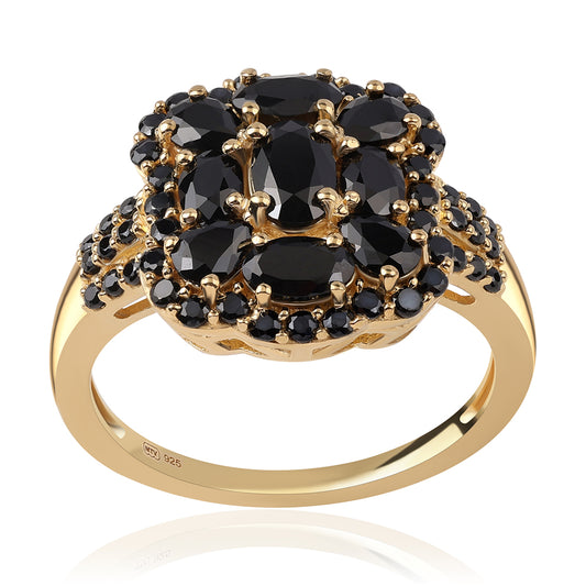 Anillo de Plata Bañada en Oro con Espinela Negra