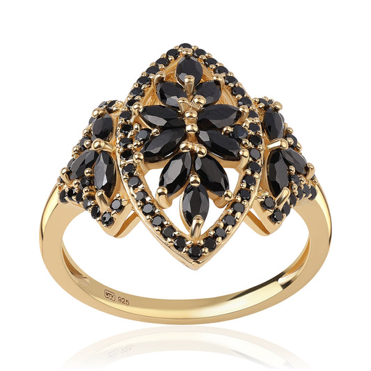 Anillo de Plata Bañada en Oro con Espinela Negra