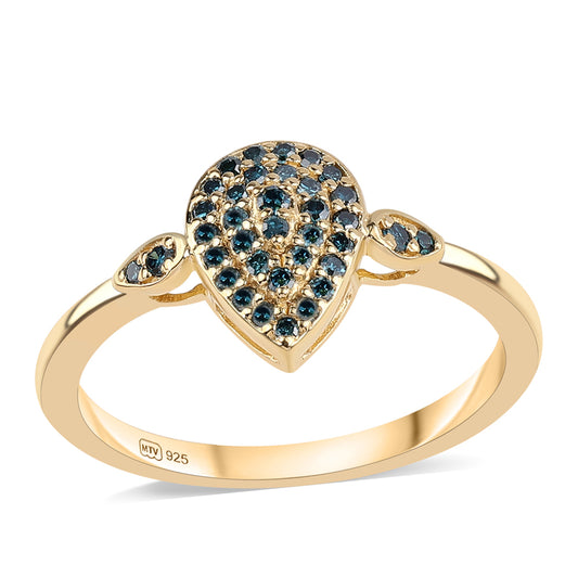 Anillo de Plata Bañada en Oro con Diamante Azul