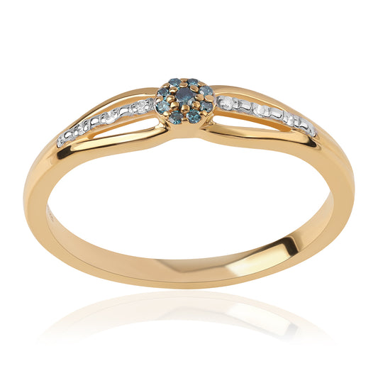 Anillo de Plata Bañada en Oro con Diamante Azul y Diamante blanco