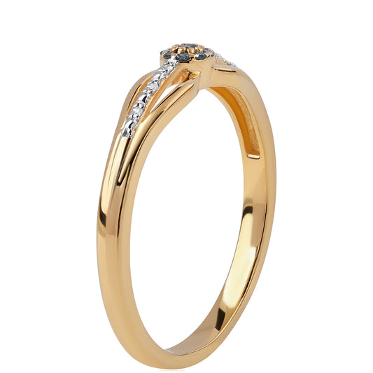 Anillo de Plata Bañada en Oro con Diamante Azul y Diamante blanco
